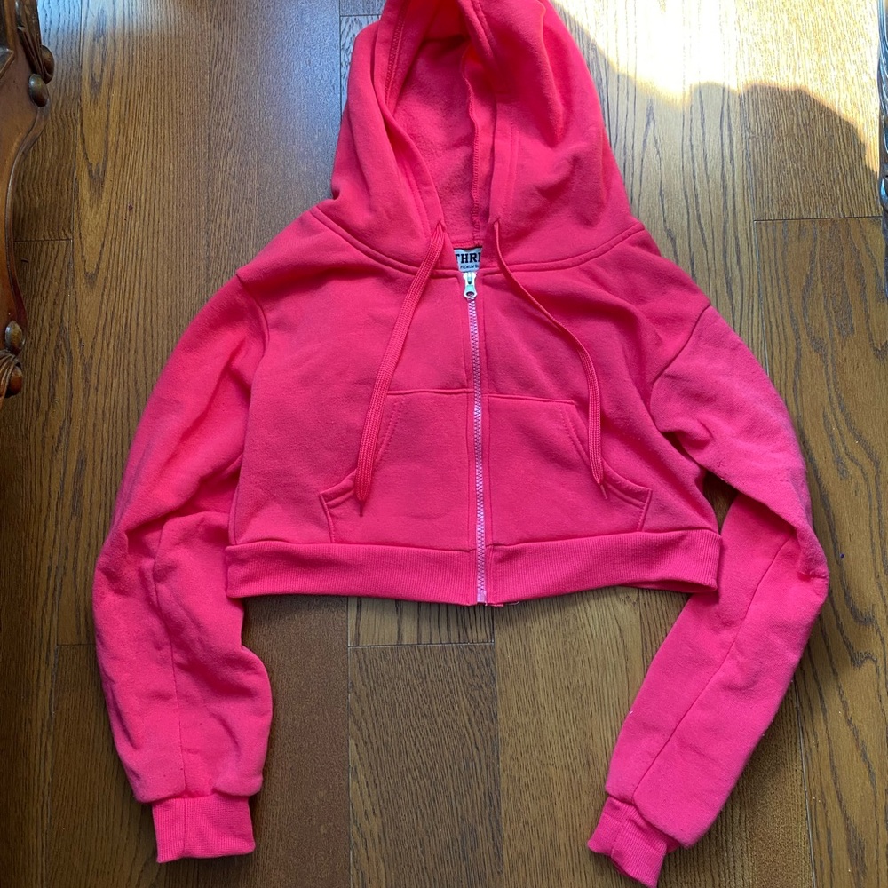 Red Cropped Zip Hoodie